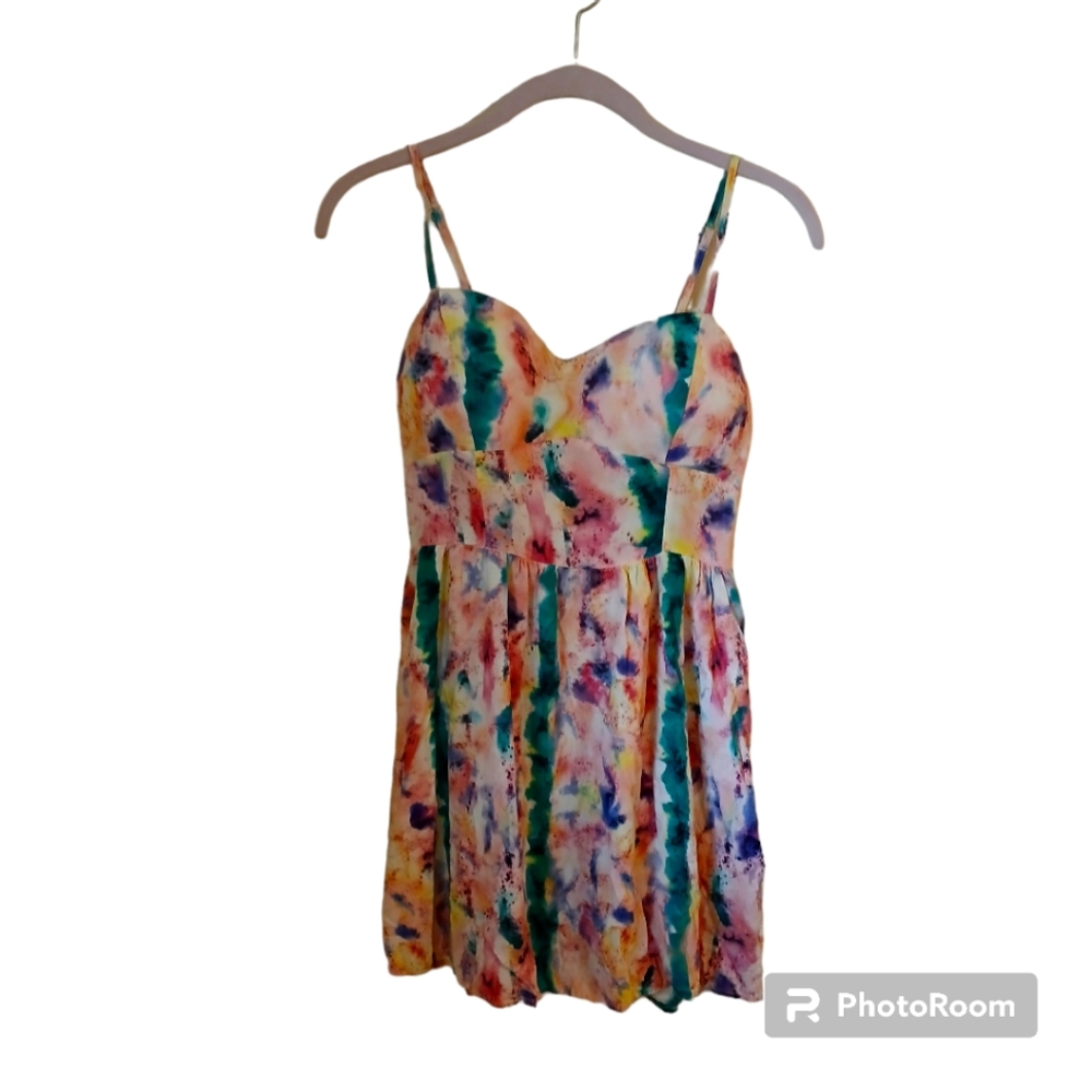 New Look Abstract Watercolor Sleeveless Strap Dress Size L